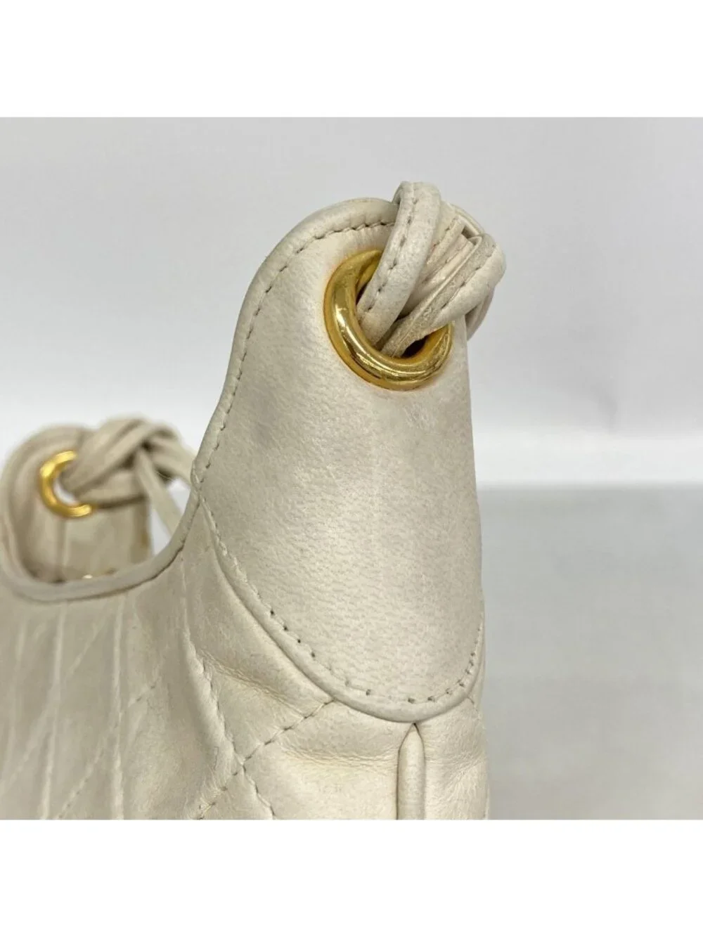 Chanel Shoulder Bag Quilted Lambskin White Gold